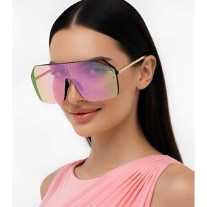 Eye‎ Wear Sunglasses UV400 Protection Pink Mirror Lens Women Female Luxury Gafas